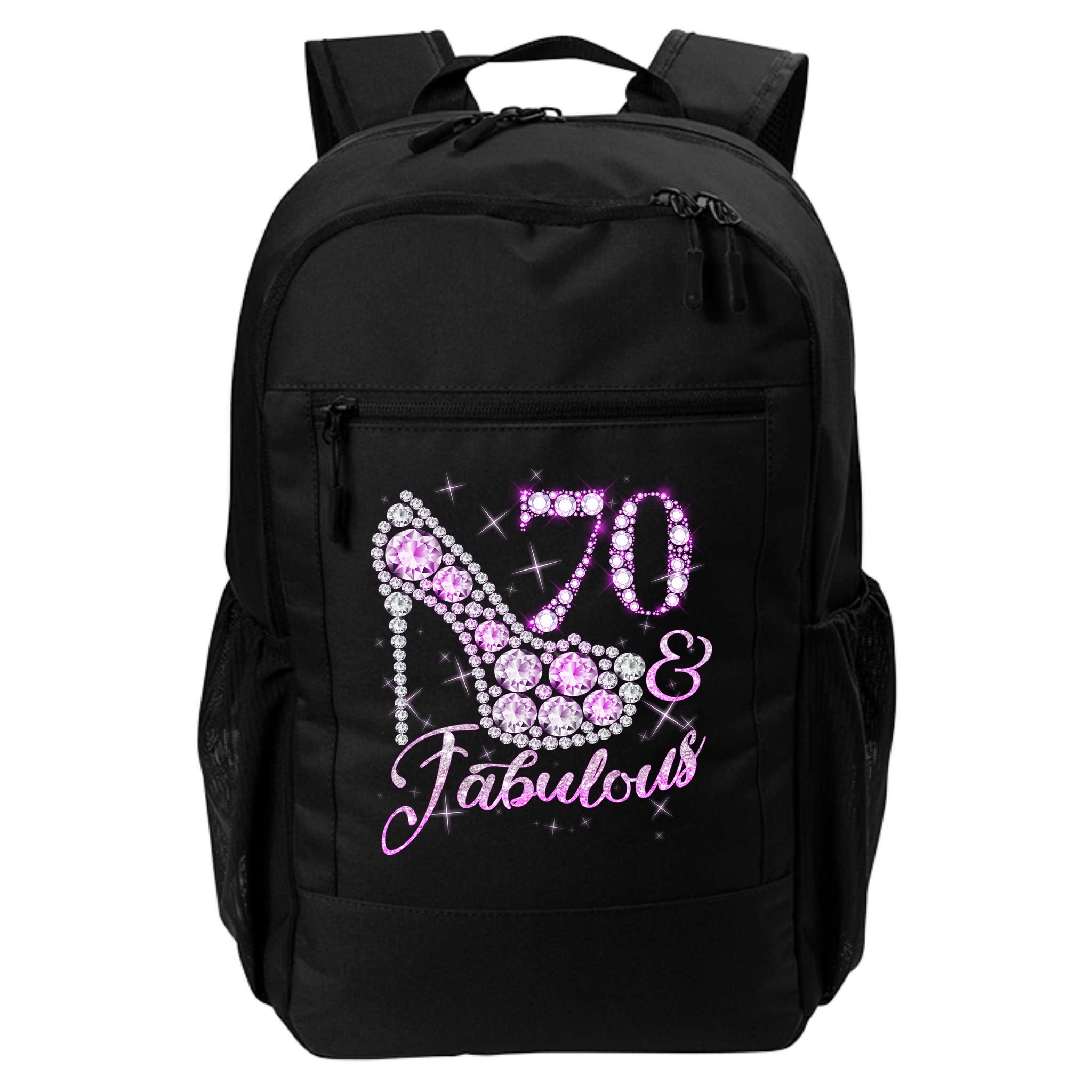 Fabulous & 70 Sparkly Shiny Heel 70th Birthday Backpack