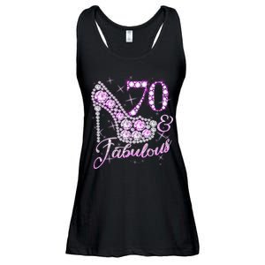 Fabulous & 70 Sparkly Shiny Heel 70th Birthday Ladies Essential Flowy Tank