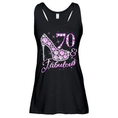 Fabulous & 70 Sparkly Shiny Heel 70th Birthday Ladies Essential Flowy Tank