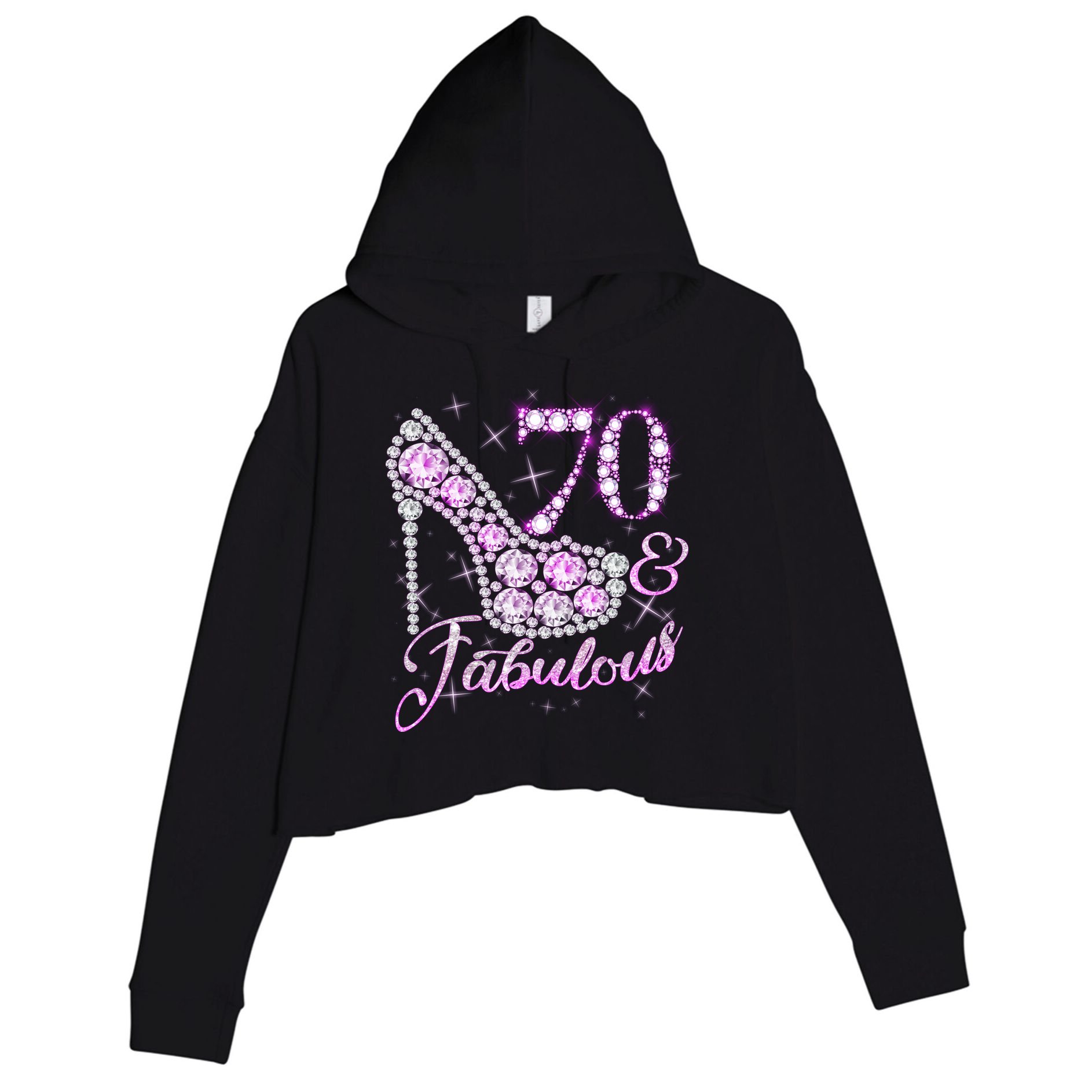 Fabulous & 70 Sparkly Shiny Heel 70th Birthday Crop Fleece Hoodie