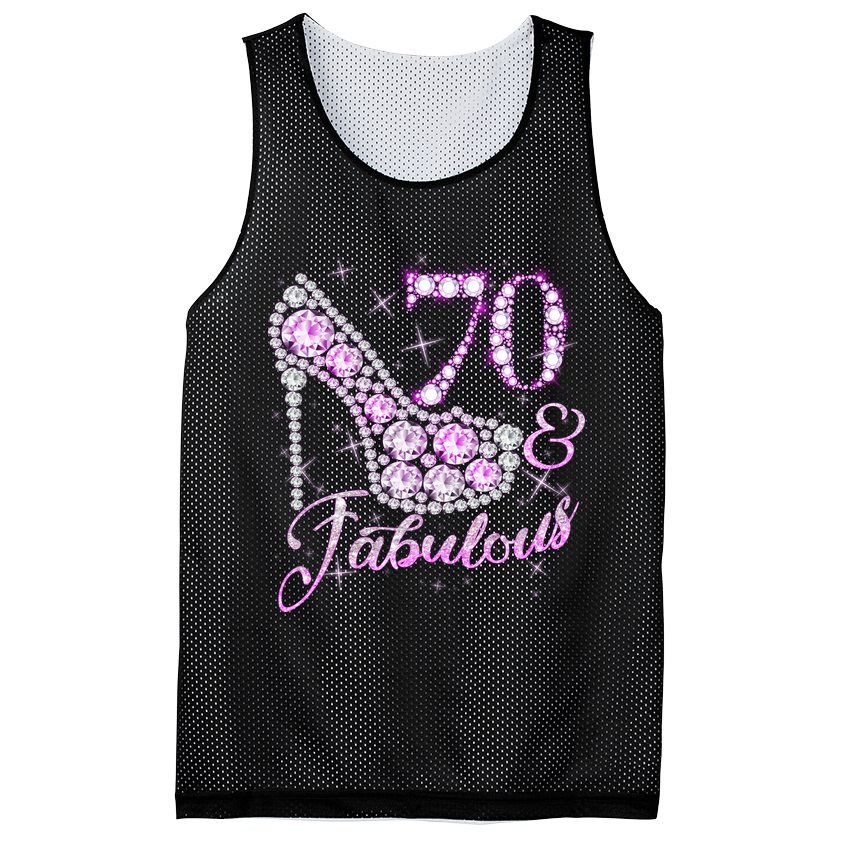 Fabulous & 70 Sparkly Shiny Heel 70th Birthday Mesh Reversible Basketball Jersey Tank
