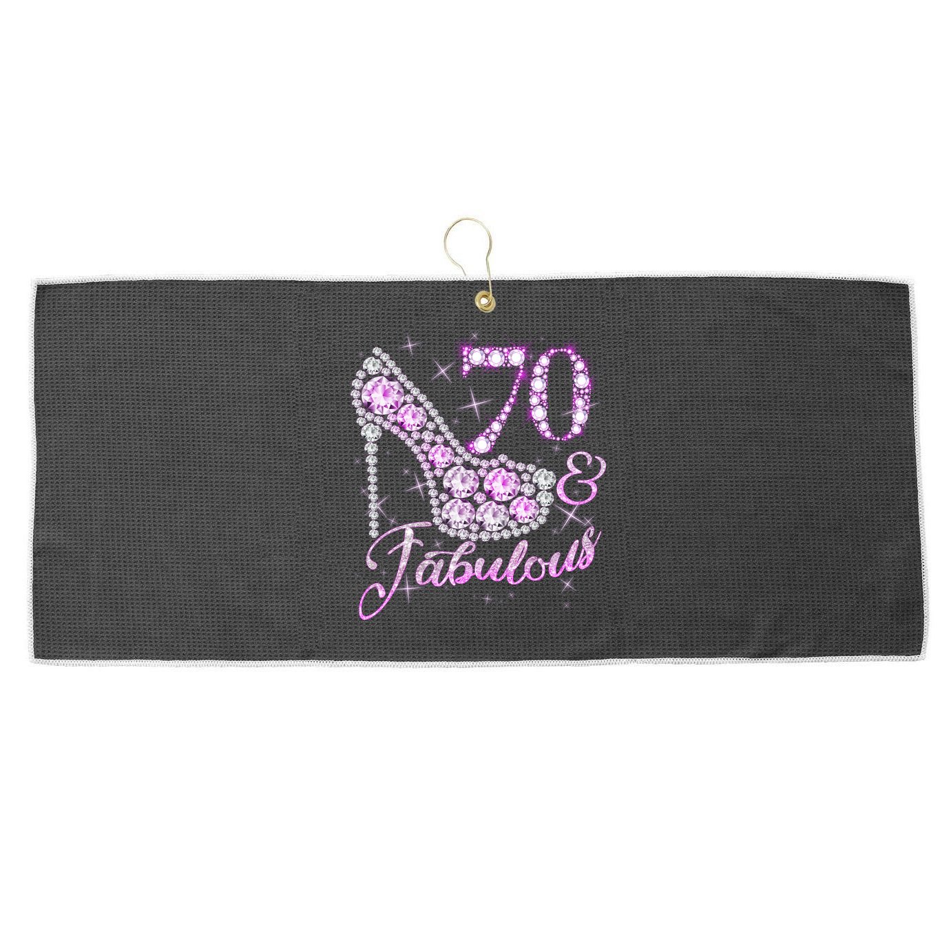 Fabulous & 70 Sparkly Shiny Heel 70th Birthday Large Microfiber Waffle Golf Towel