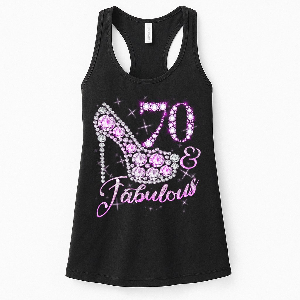 Fabulous & 70 Sparkly Shiny Heel 70th Birthday Womens Tank Top
