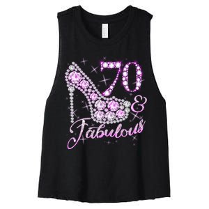 Fabulous & 70 Sparkly Shiny Heel 70th Birthday Women's Racerback Cropped Tank