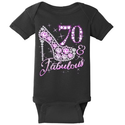 Fabulous & 70 Sparkly Shiny Heel 70th Birthday Baby Bodysuit