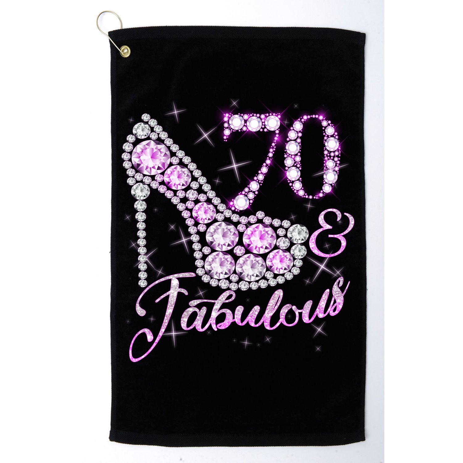Fabulous & 70 Sparkly Shiny Heel 70th Birthday Golf Towel