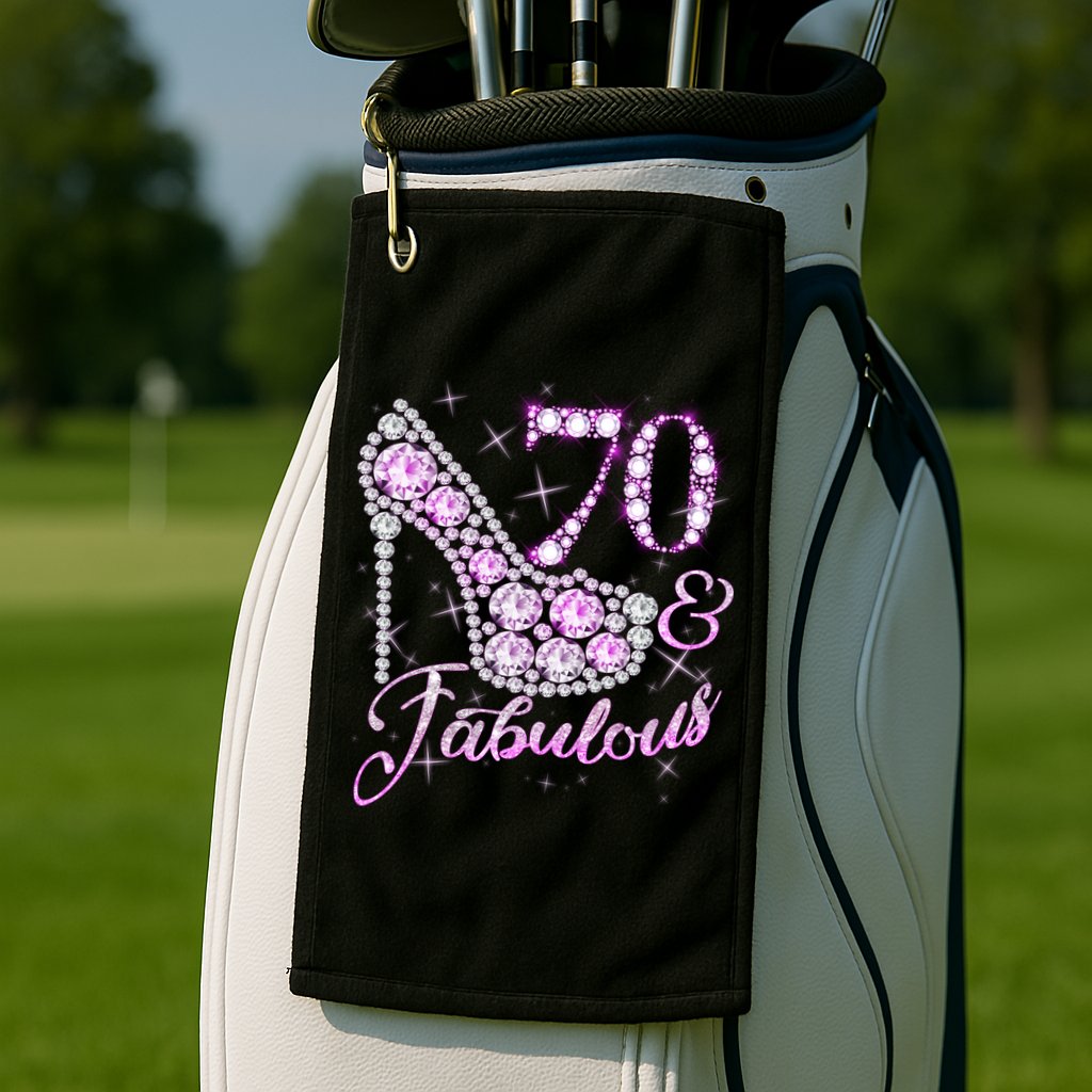 Fabulous & 70 Sparkly Shiny Heel 70th Birthday Golf Towel