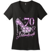 Fabulous & 70 Sparkly Shiny Heel 70th Birthday Women's V-Neck T-Shirt