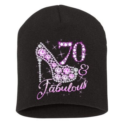 Fabulous & 70 Sparkly Shiny Heel 70th Birthday Short Acrylic Beanie