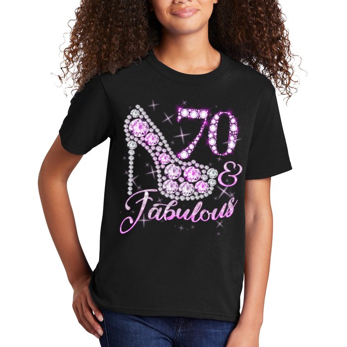 Fabulous & 70 Sparkly Shiny Heel 70th Birthday Kids T-Shirt