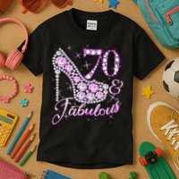 Fabulous & 70 Sparkly Shiny Heel 70th Birthday Kids T-Shirt