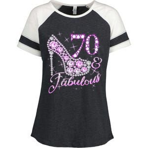 Fabulous & 70 Sparkly Shiny Heel 70th Birthday Enza Ladies Jersey Colorblock Tee