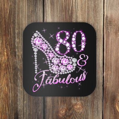 Fabulous & 80 Sparkly Shiny Heel 80th Birthday Coaster