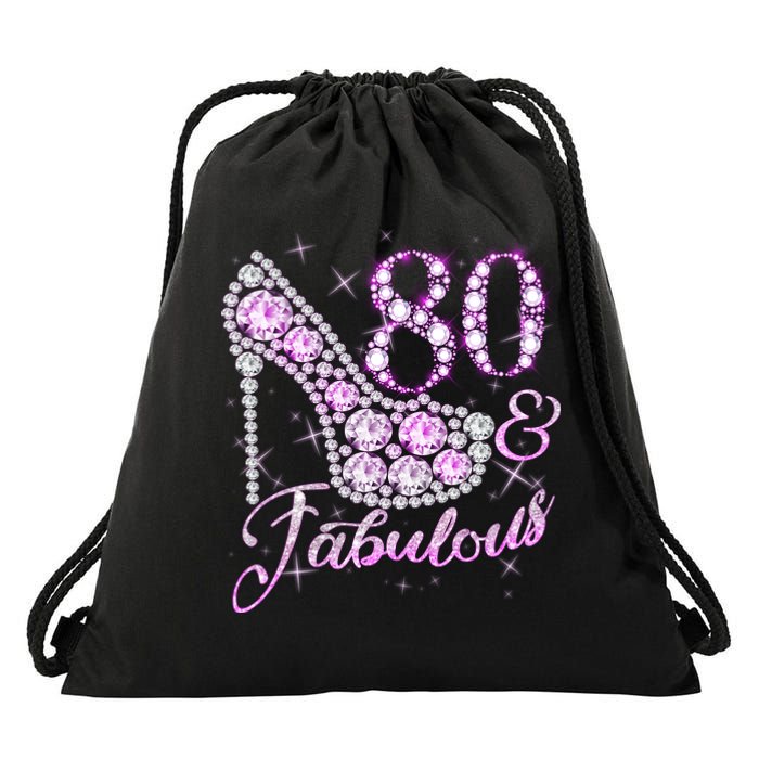 Fabulous & 80 Sparkly Shiny Heel 80th Birthday Drawstring Bag