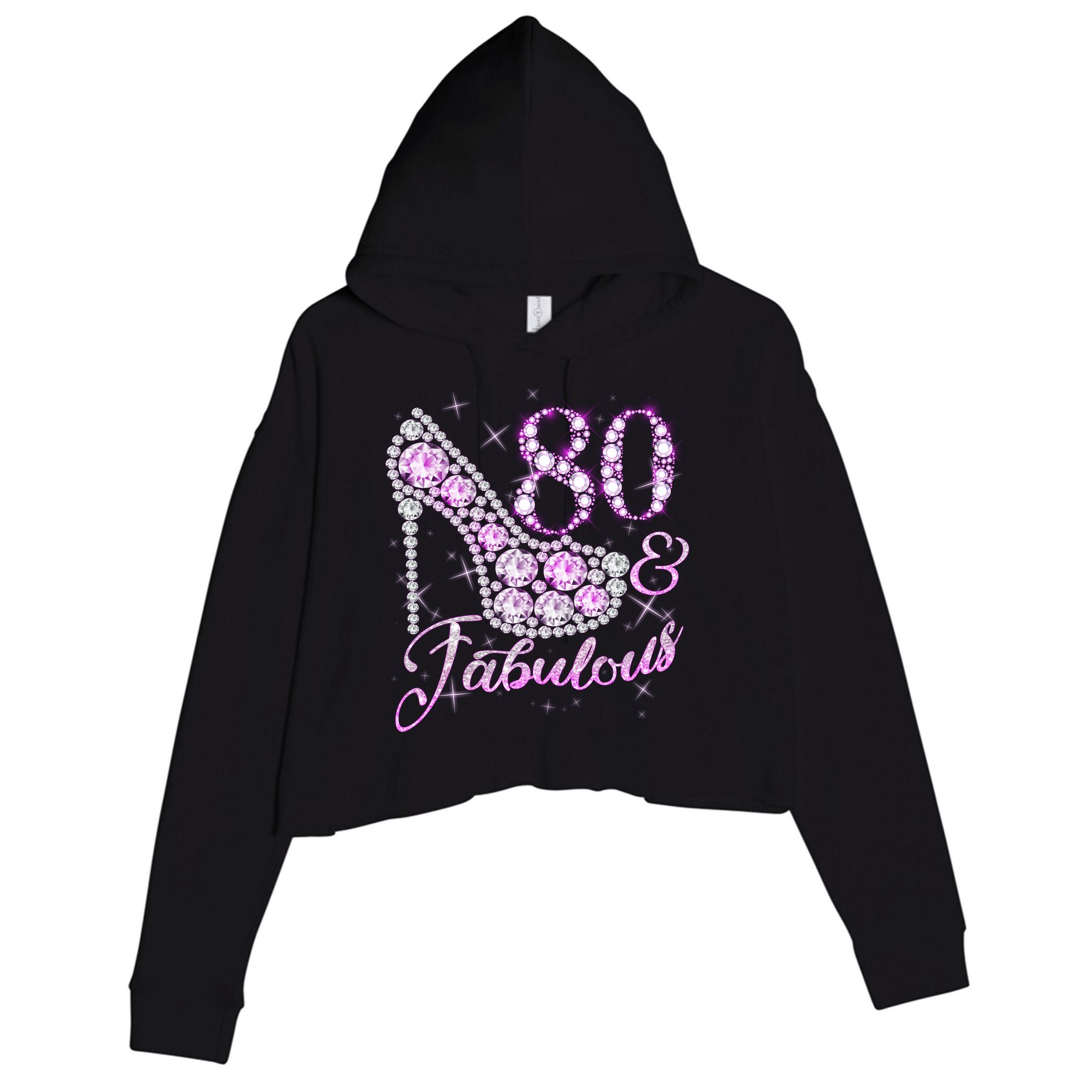 Fabulous & 80 Sparkly Shiny Heel 80th Birthday Crop Fleece Hoodie