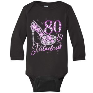 Fabulous & 80 Sparkly Shiny Heel 80th Birthday Baby Long Sleeve Bodysuit