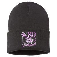 Fabulous & 80 Sparkly Shiny Heel 80th Birthday Sustainable Knit Beanie