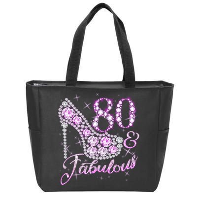 Fabulous & 80 Sparkly Shiny Heel 80th Birthday Zip Tote Bag