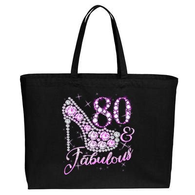 Fabulous & 80 Sparkly Shiny Heel 80th Birthday Cotton Canvas Jumbo Tote