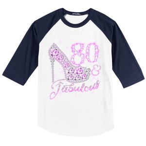 Fabulous & 80 Sparkly Shiny Heel 80th Birthday Baseball Sleeve Shirt