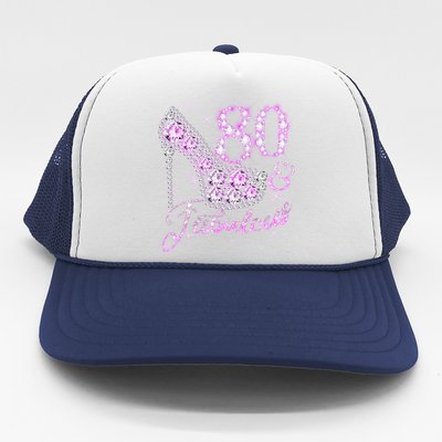 Fabulous & 80 Sparkly Shiny Heel 80th Birthday Trucker Hat