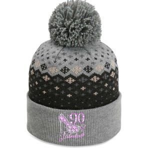 Fabulous & 90 Sparkly Shiny Heel 90th Birthday The Baniff Cuffed Pom Beanie