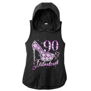 Fabulous & 90 Sparkly Shiny Heel 90th Birthday Ladies PosiCharge Tri-Blend Wicking Draft Hoodie Tank