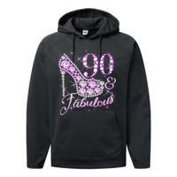 Fabulous & 90 Sparkly Shiny Heel 90th Birthday Performance Fleece Hoodie