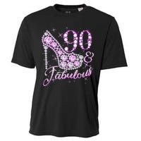 Fabulous & 90 Sparkly Shiny Heel 90th Birthday Cooling Performance Crew T-Shirt