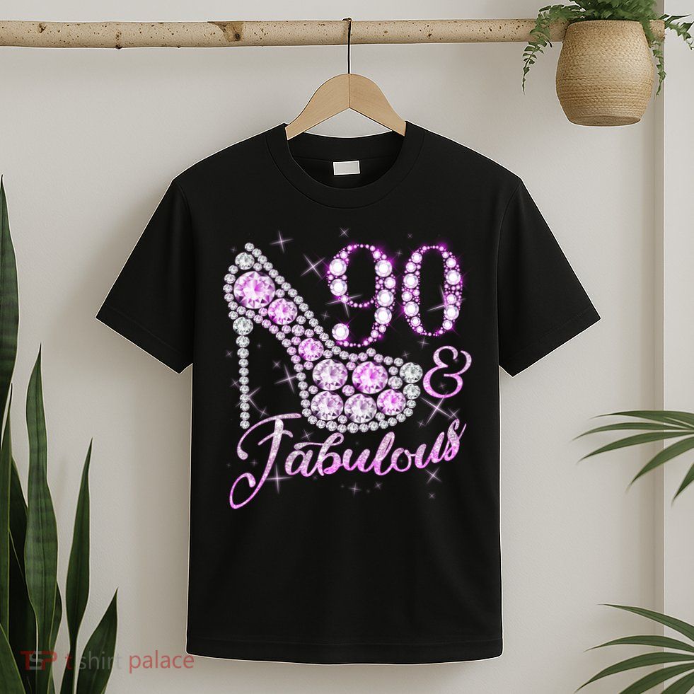 Fabulous & 90 Sparkly Shiny Heel 90th Birthday T-Shirt