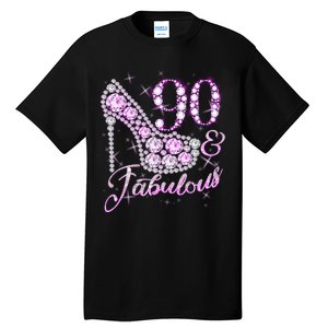 Fabulous & 90 Sparkly Shiny Heel 90th Birthday Tall T-Shirt