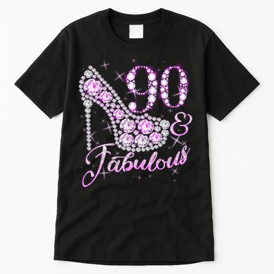 Fabulous & 90 Sparkly Shiny Heel 90th Birthday Tall T-Shirt