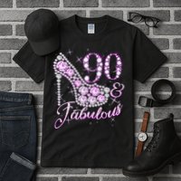 Fabulous & 90 Sparkly Shiny Heel 90th Birthday Tall T-Shirt