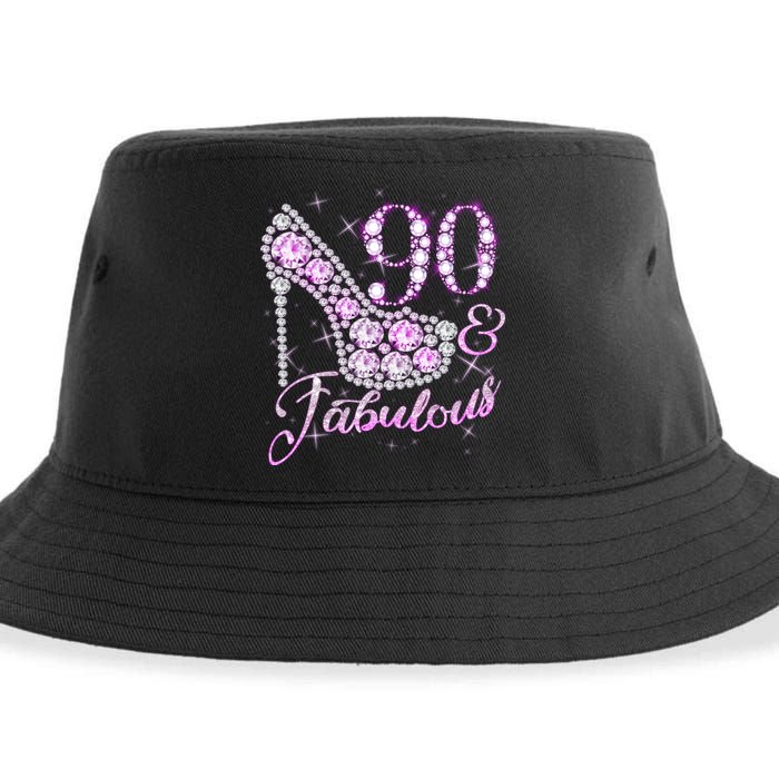 Fabulous & 90 Sparkly Shiny Heel 90th Birthday Sustainable Bucket Hat