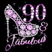 Fabulous & 90 Sparkly Shiny Heel 90th Birthday Button