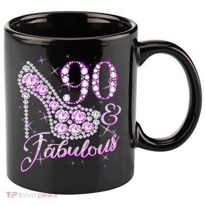 Fabulous & 90 Sparkly Shiny Heel 90th Birthday 11oz C Handle Ceramic Mug