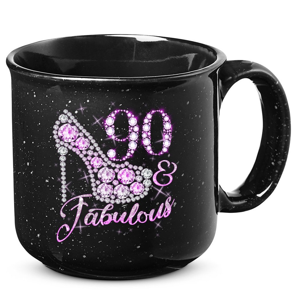 Fabulous & 90 Sparkly Shiny Heel 90th Birthday 15oz Campfire Ceramic Mug