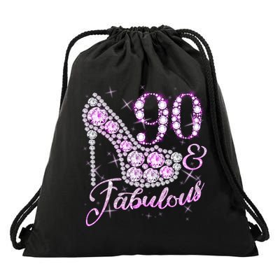 Fabulous & 90 Sparkly Shiny Heel 90th Birthday Drawstring Bag