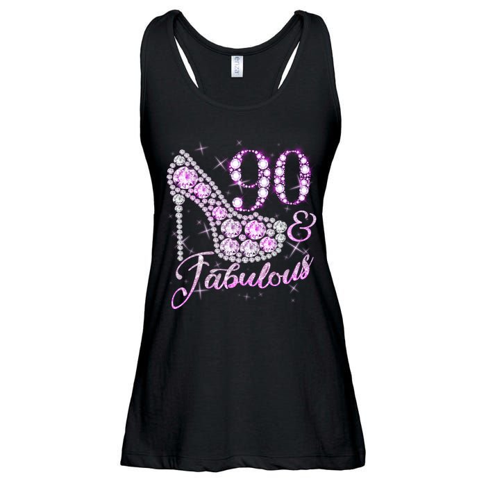 Fabulous & 90 Sparkly Shiny Heel 90th Birthday Ladies Essential Flowy Tank