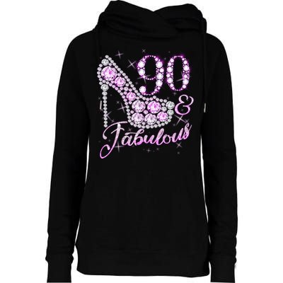 Fabulous & 90 Sparkly Shiny Heel 90th Birthday Womens Funnel Neck Pullover Hood