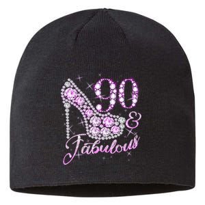 Fabulous & 90 Sparkly Shiny Heel 90th Birthday Sustainable Beanie