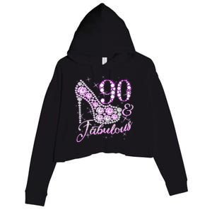 Fabulous & 90 Sparkly Shiny Heel 90th Birthday Crop Fleece Hoodie