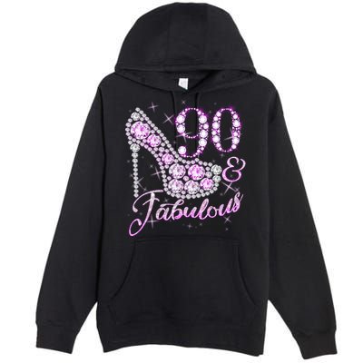 Fabulous & 90 Sparkly Shiny Heel 90th Birthday Premium Pullover Hoodie