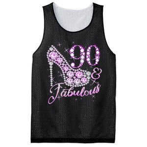 Fabulous & 90 Sparkly Shiny Heel 90th Birthday Mesh Reversible Basketball Jersey Tank