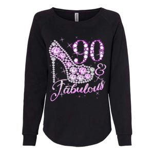 Fabulous & 90 Sparkly Shiny Heel 90th Birthday Womens California Wash Sweatshirt