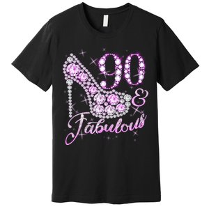 Fabulous & 90 Sparkly Shiny Heel 90th Birthday Premium T-Shirt