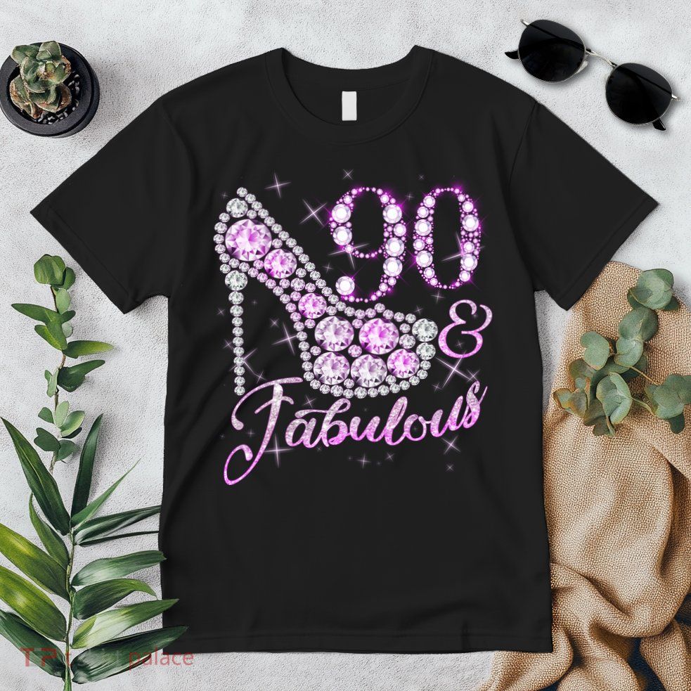 Fabulous & 90 Sparkly Shiny Heel 90th Birthday Premium T-Shirt