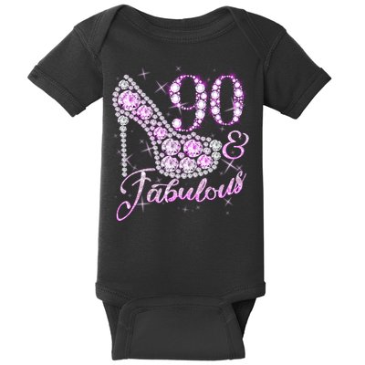 Fabulous & 90 Sparkly Shiny Heel 90th Birthday Baby Bodysuit