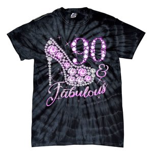 Fabulous & 90 Sparkly Shiny Heel 90th Birthday Tie-Dye T-Shirt