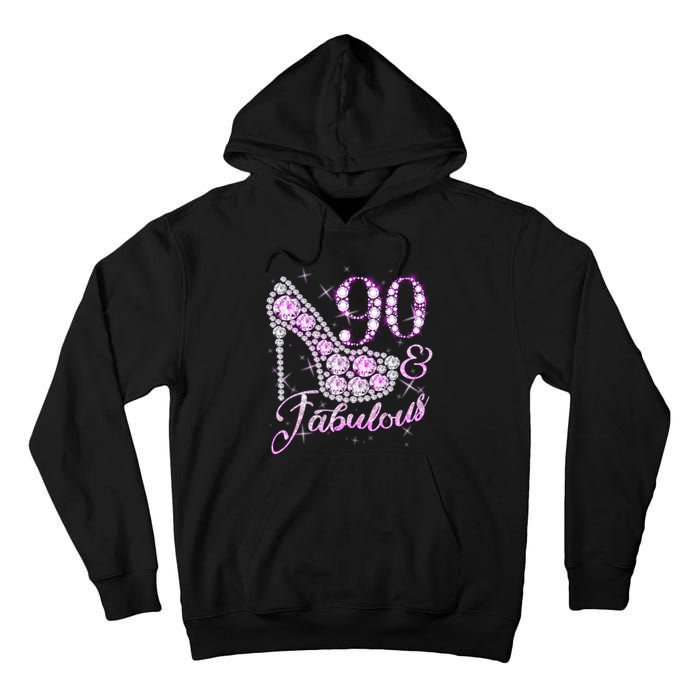 Fabulous & 90 Sparkly Shiny Heel 90th Birthday Tall Hoodie